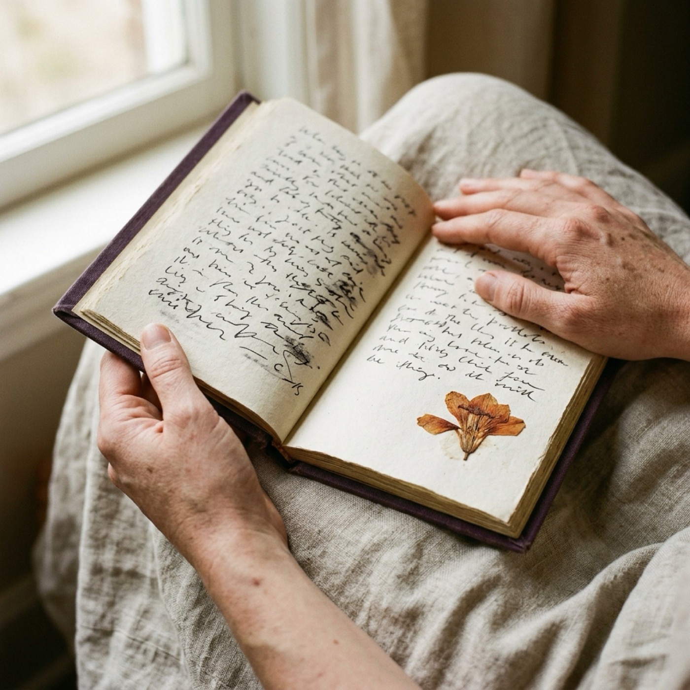 Hands holding an open journal