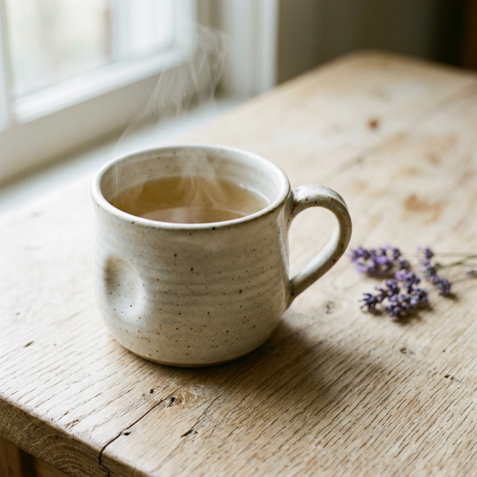 A handthrown ceramic cup with tea